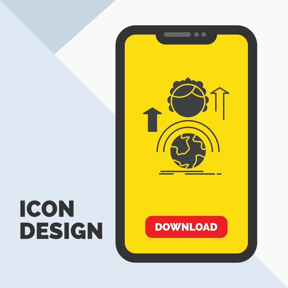 abilities. development. Female. global. online Glyph Icon in Mobile for Download Page. Yellow Background vector