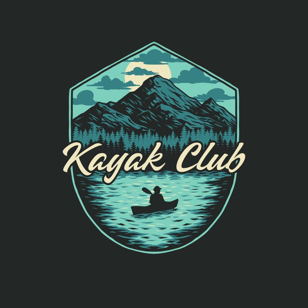 diseño gráfico de camisetas de kayak, estilo de línea dibujada a mano con color digital, ilustración vectorial vector