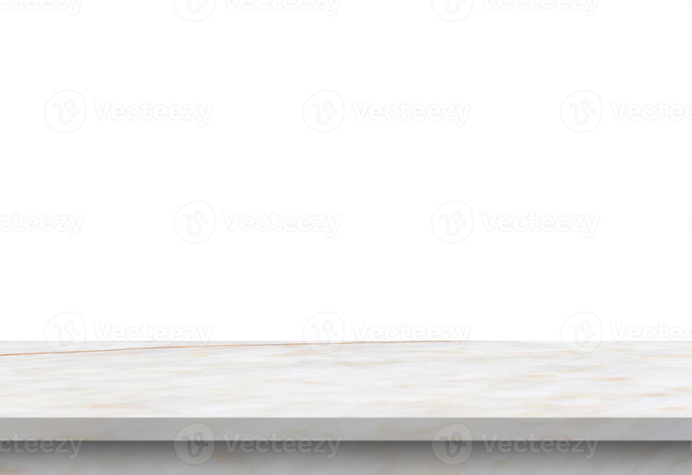 white marble stone table top isolated on white background for product display photo