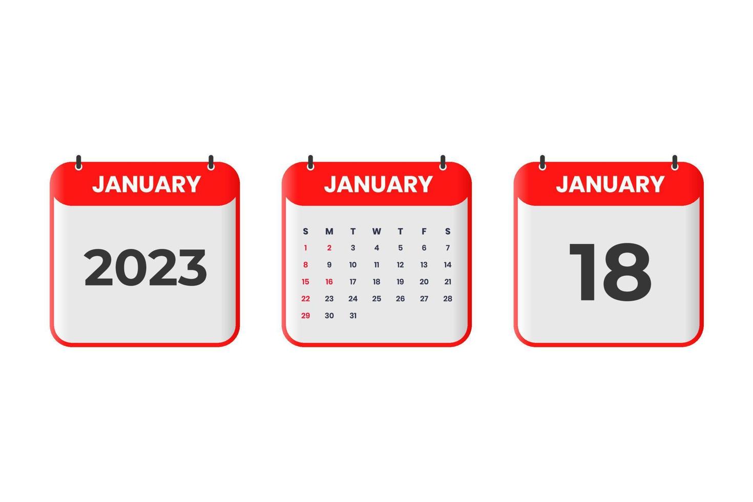 January 2023 calendar design. 18th January 2023 calendar icon for schedule, appointment, important date concept vector