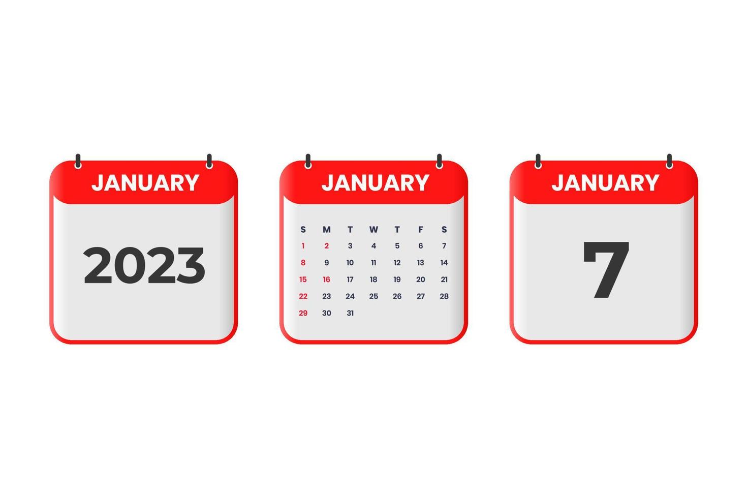 diseño de calendario de enero de 2023. 7 de enero de 2023 icono de calendario para horario, cita, concepto de fecha importante vector