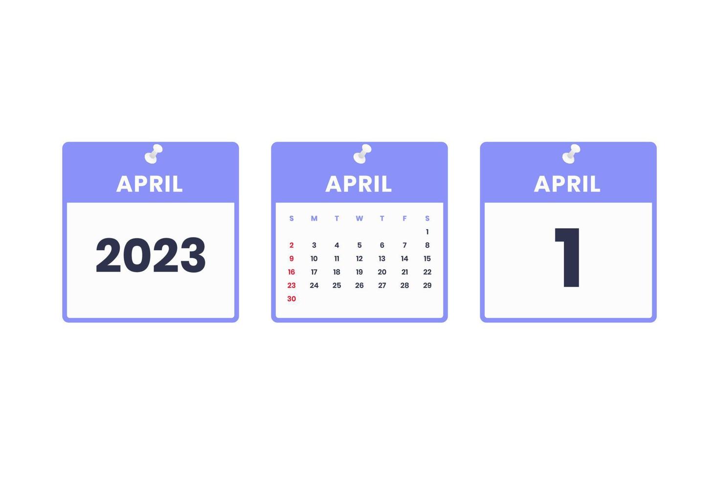 April calendar design. April 1 2023 calendar icon for schedule, appointment, important date concept vector