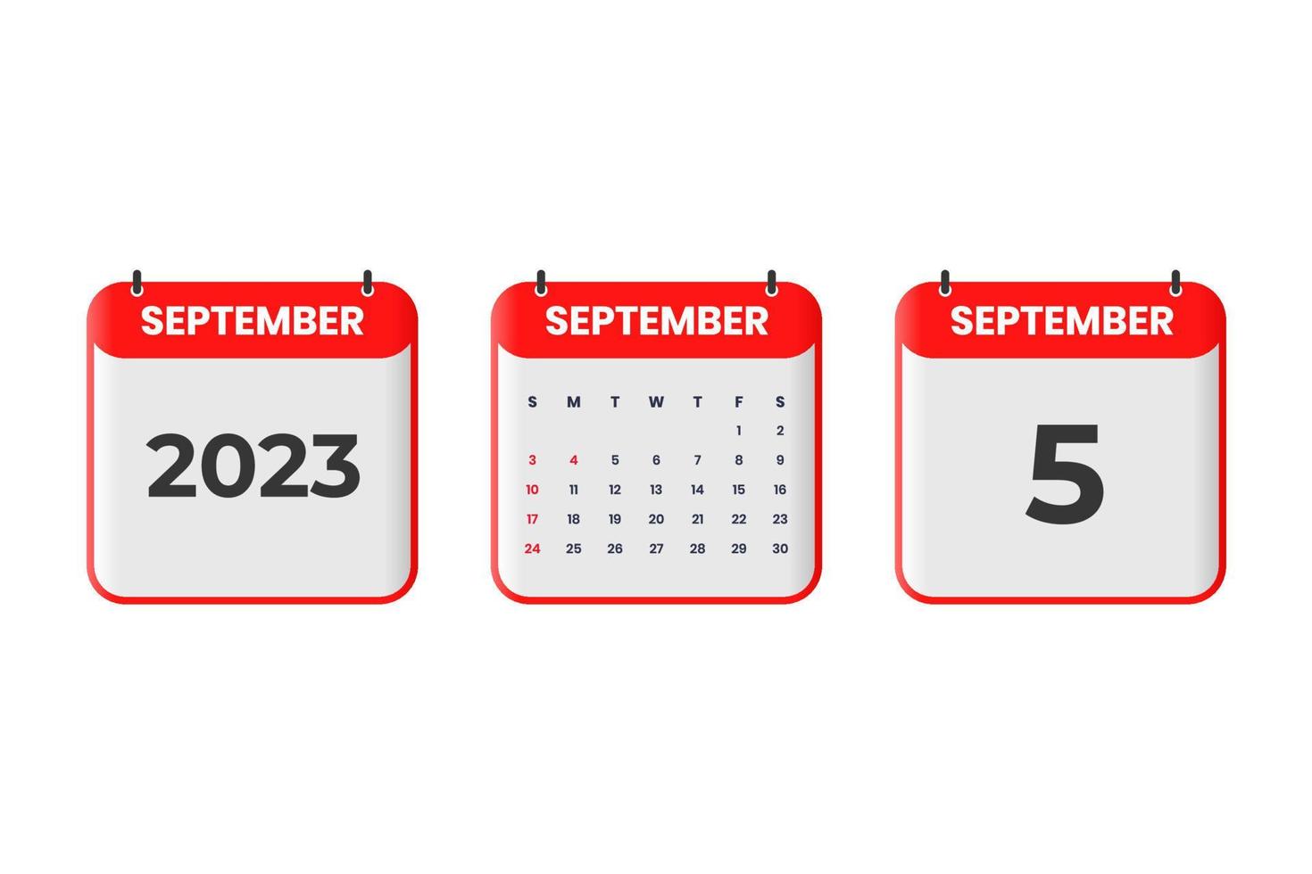 September 2023 calendar design. 5th September 2023 calendar icon for schedule, appointment, important date concept vector