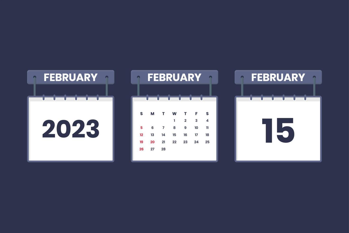 15 de febrero de 2023 icono de calendario para horario, cita, concepto de fecha importante vector