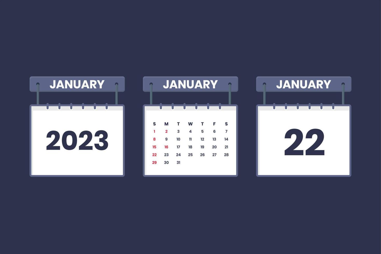 22 January 2023 calendar icon for schedule, appointment, important date concept vector