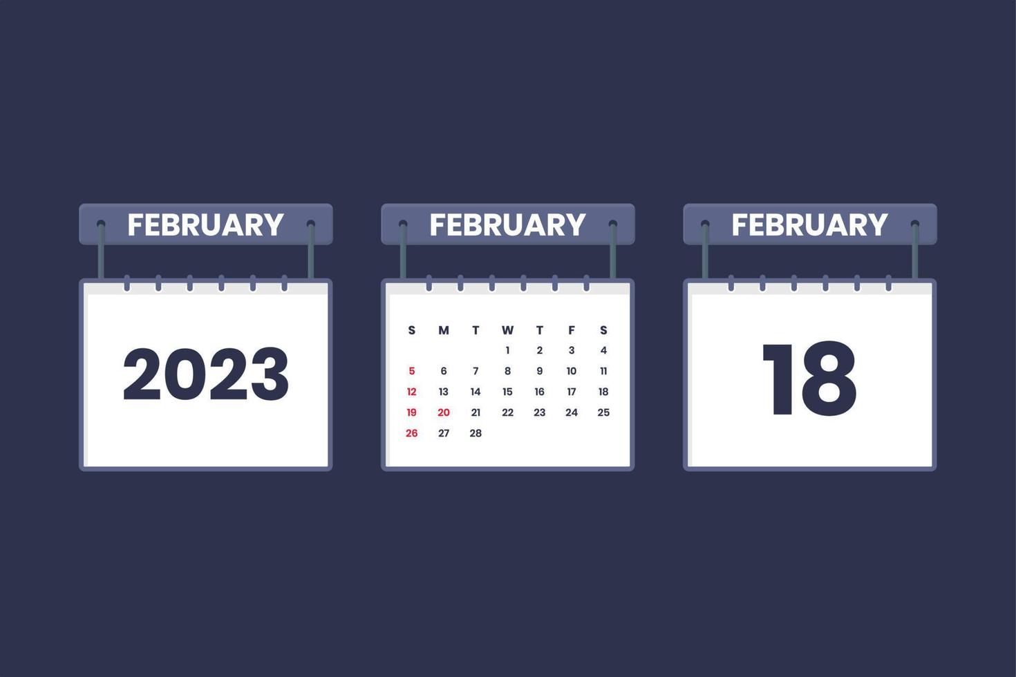 18 February 2023 calendar icon for schedule, appointment, important date concept vector