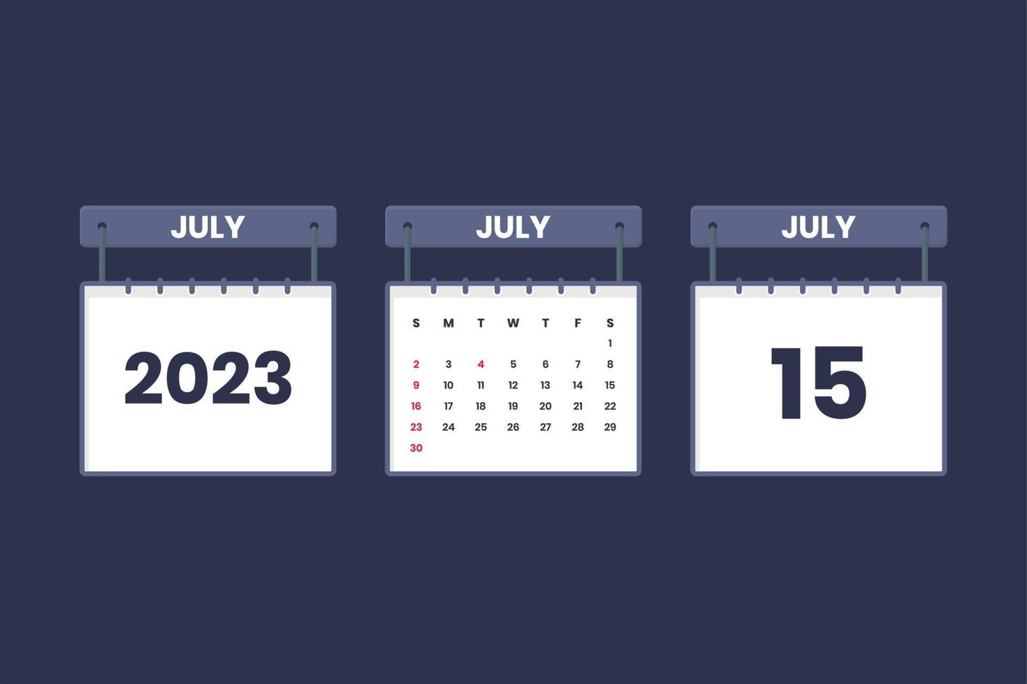 15 July 2023 calendar icon for schedule, appointment, important date concept vector