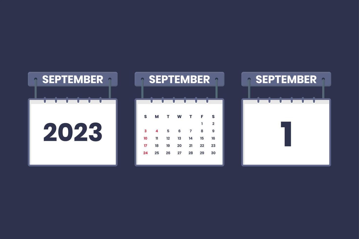 1 September 2023 calendar icon for schedule, appointment, important date concept vector