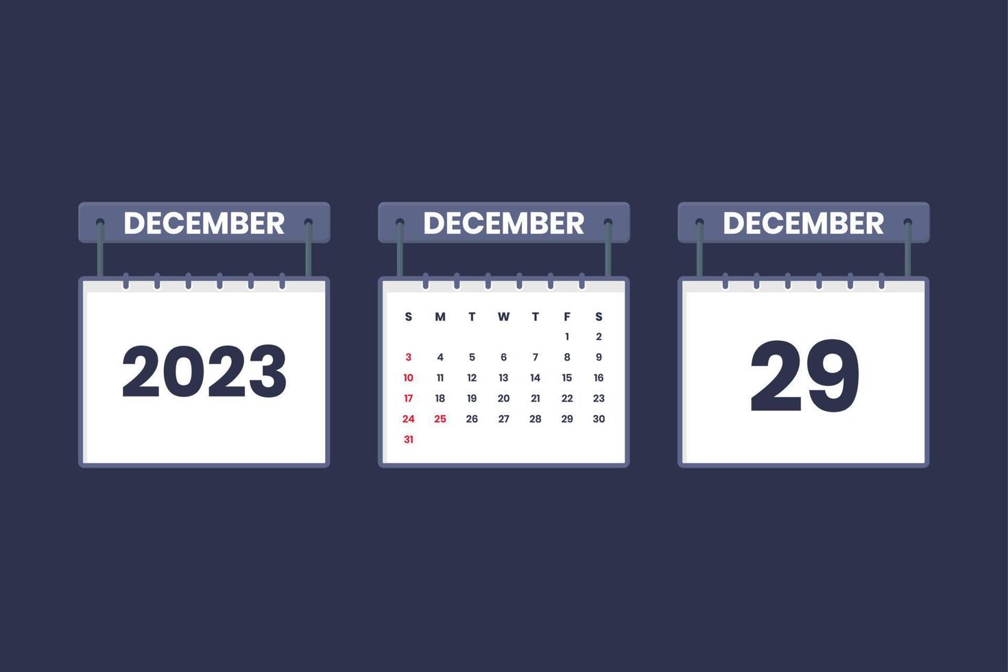 29 December 2023 calendar icon for schedule, appointment, important date concept vector