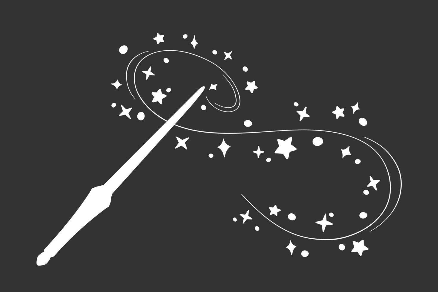 silueta de varita mágica en estilo simple, ilustración vectorial. icono de palo brillante para impresión y diseño, dibujado a mano. elementos aislados sobre fondo de tiza. Hechizo de mago, estrellas de hadas y destellos. vector