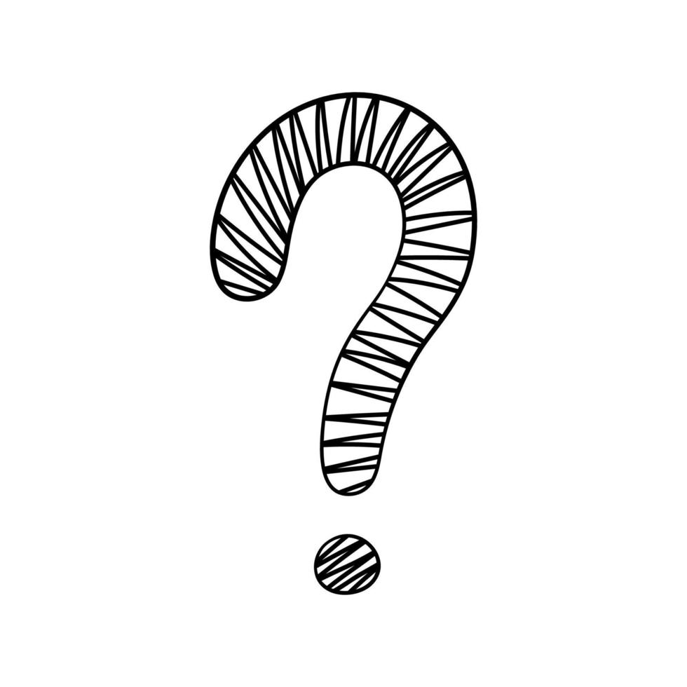 Question mark hand drawn in doodle style, vector illustration. Icon question symbol for print and design. Quiz and Exam concept, isolated element on a white background. Graphic sign ask and fqa