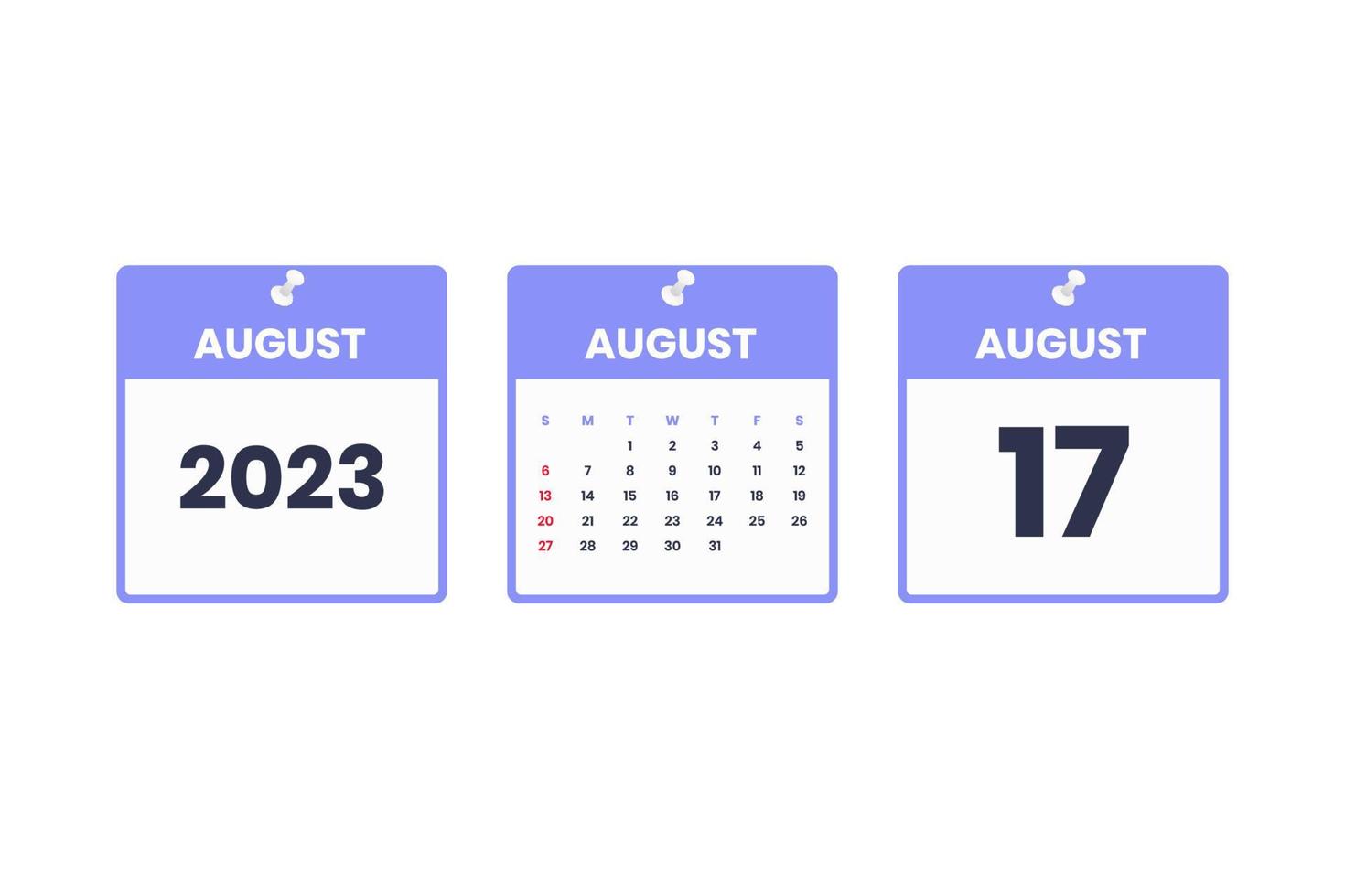 August calendar design. August 17 2023 calendar icon for schedule, appointment, important date concept vector