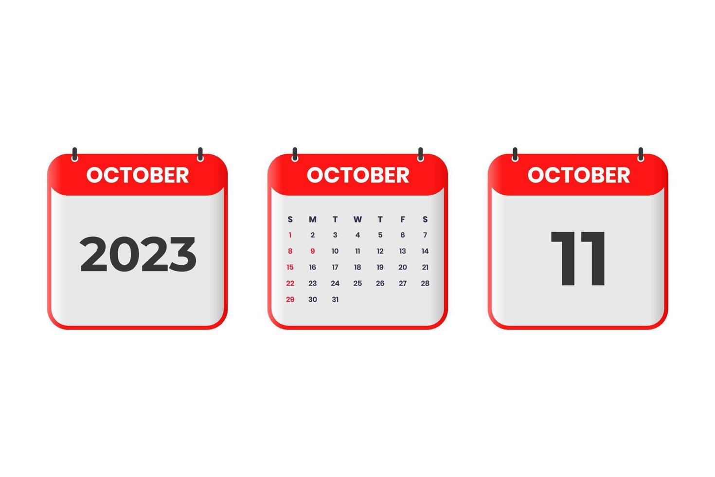 October 2023 calendar design. 11th October 2023 calendar icon for schedule, appointment, important date concept vector