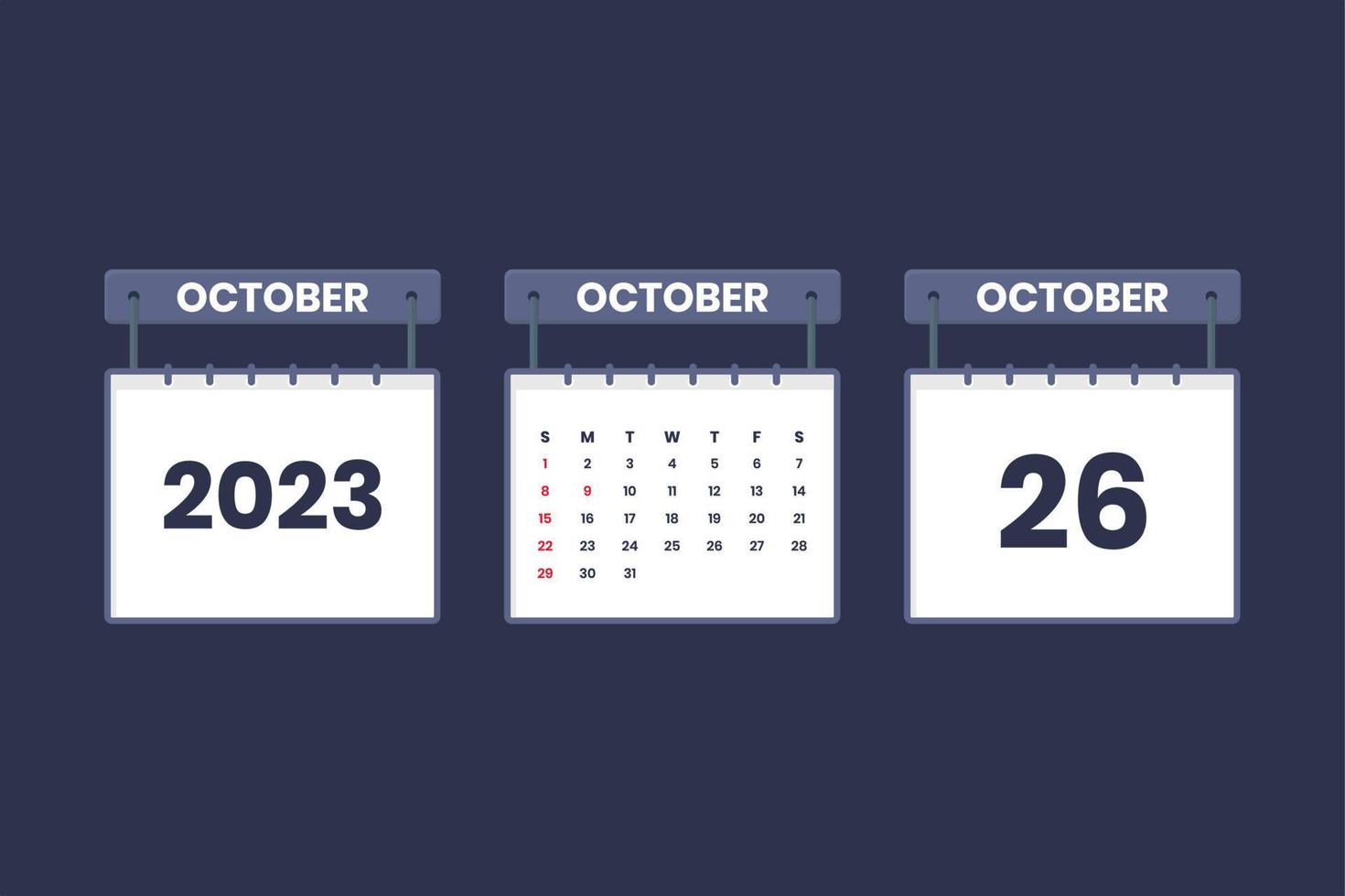 26 October 2023 calendar icon for schedule, appointment, important date concept vector
