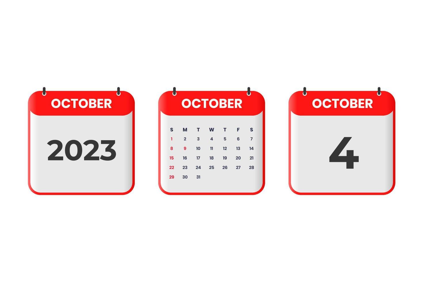 October 2023 calendar design. 4th October 2023 calendar icon for schedule, appointment, important date concept vector