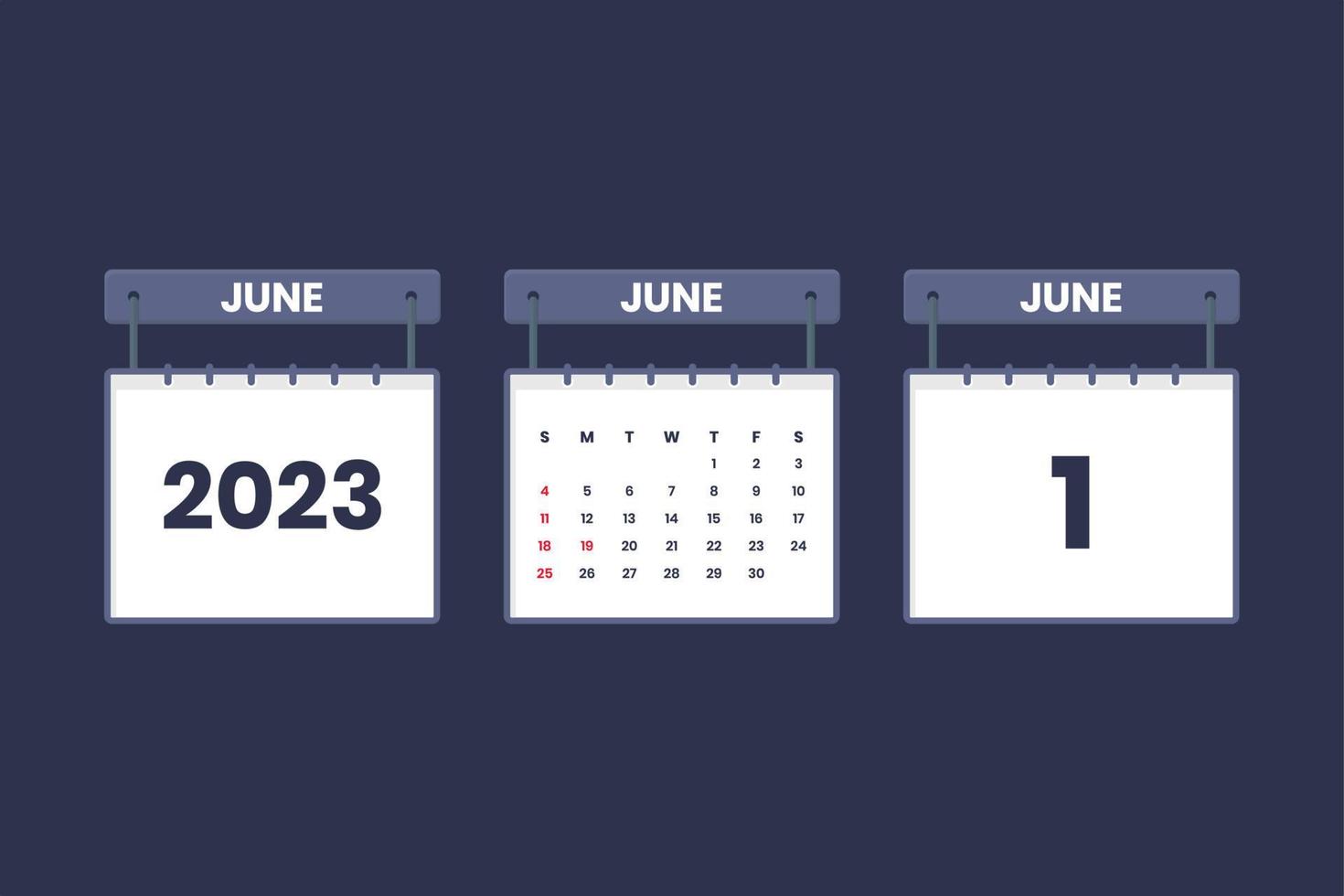 1 de junio de 2023 icono de calendario para horario, cita, concepto de fecha importante vector