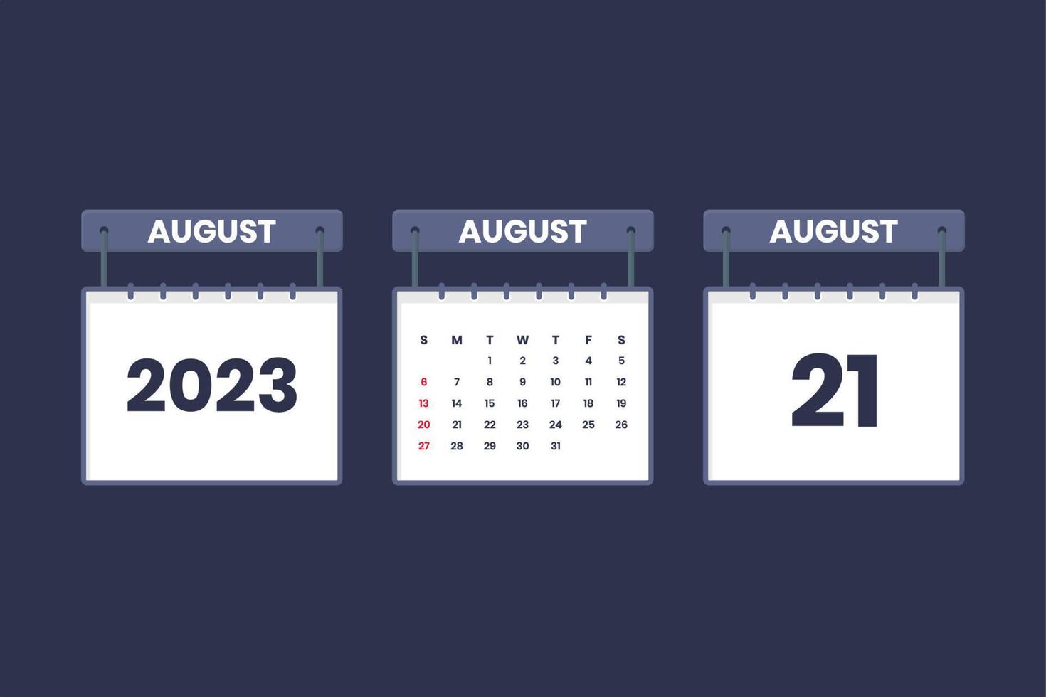 21 August 2023 calendar icon for schedule, appointment, important date concept vector