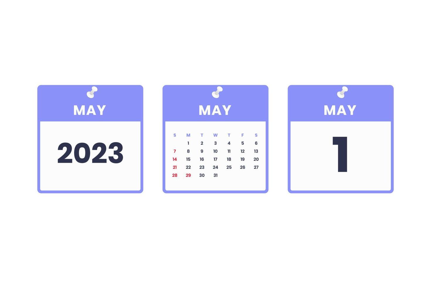 May calendar design. May 1 2023 calendar icon for schedule, appointment, important date concept vector