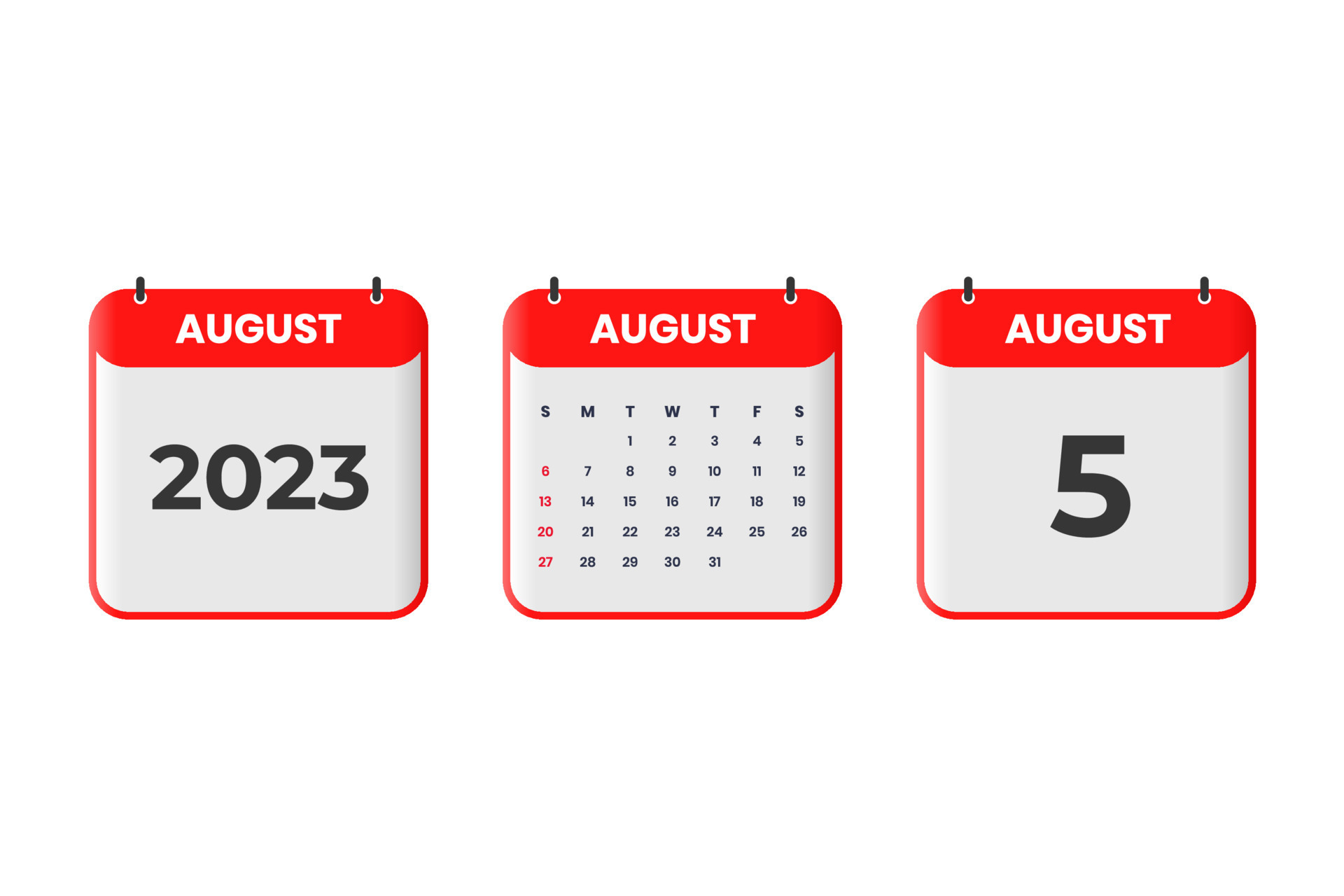 August 2023 calendar design. 5th August 2023 calendar icon for