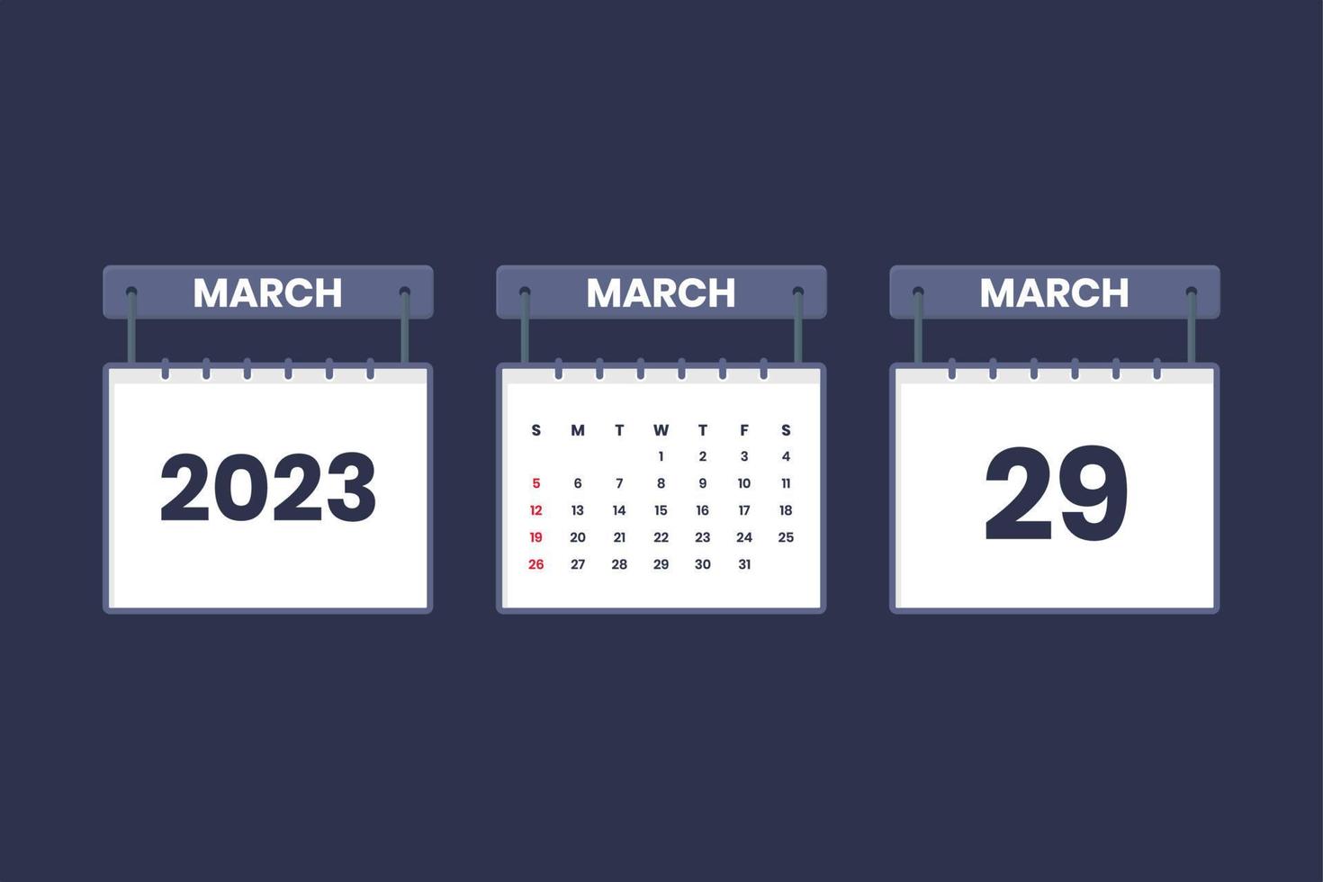 29 March 2023 calendar icon for schedule, appointment, important date concept vector