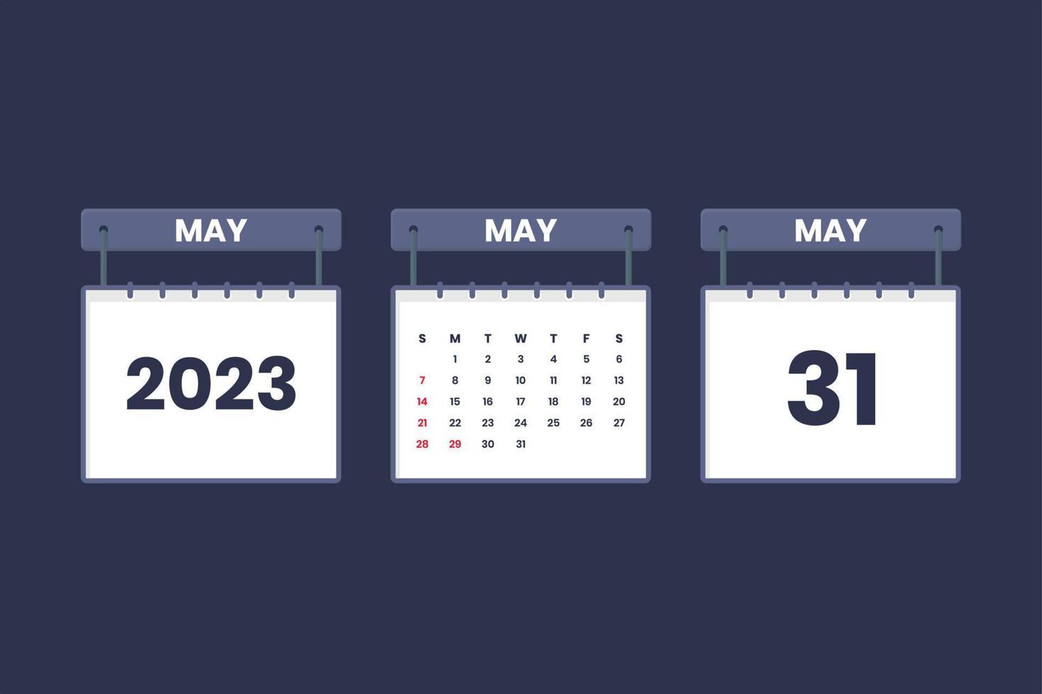 31 de mayo de 2023 icono de calendario para horario, cita, concepto de fecha importante vector