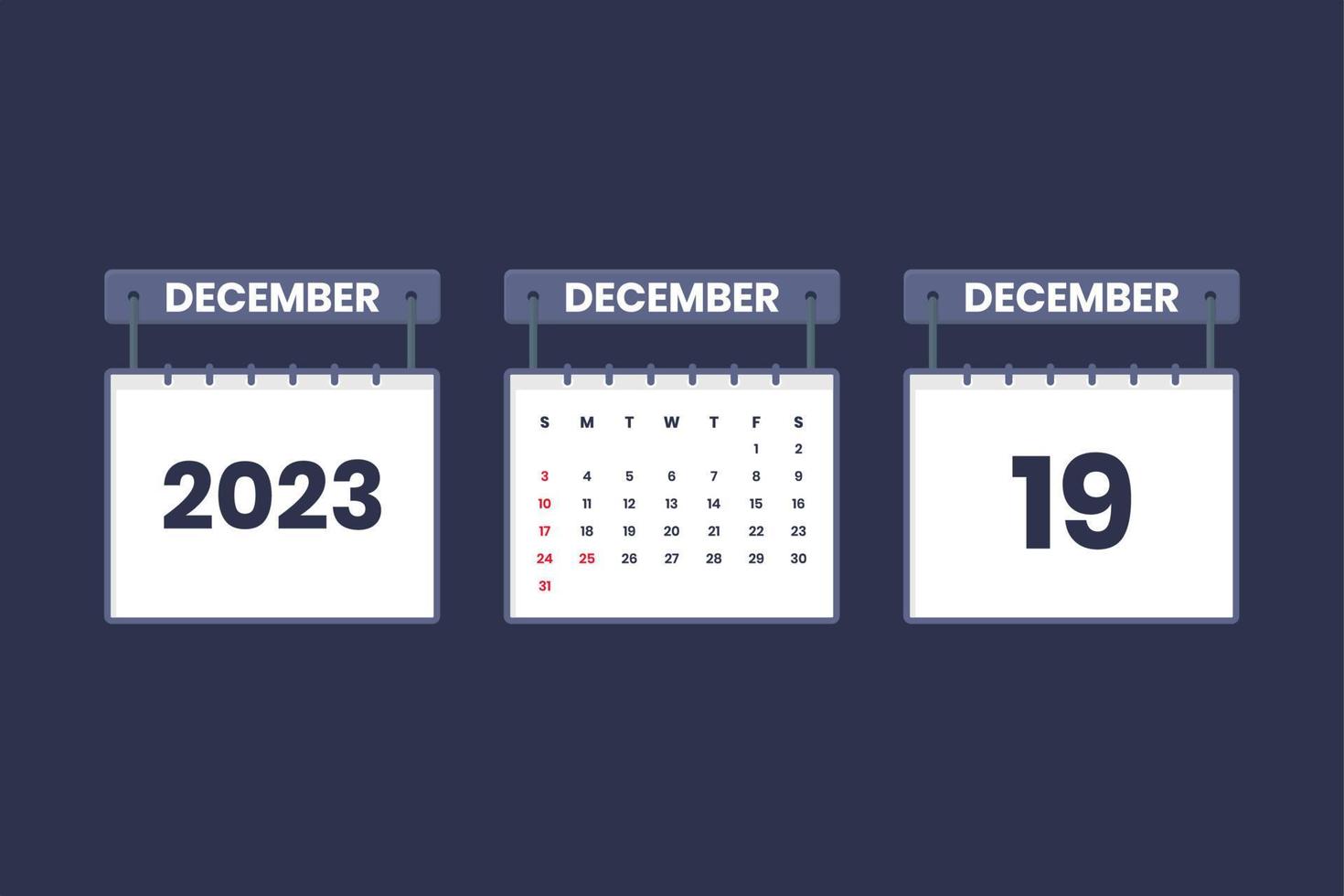 19 de diciembre de 2023 icono de calendario para horario, cita, concepto de fecha importante vector