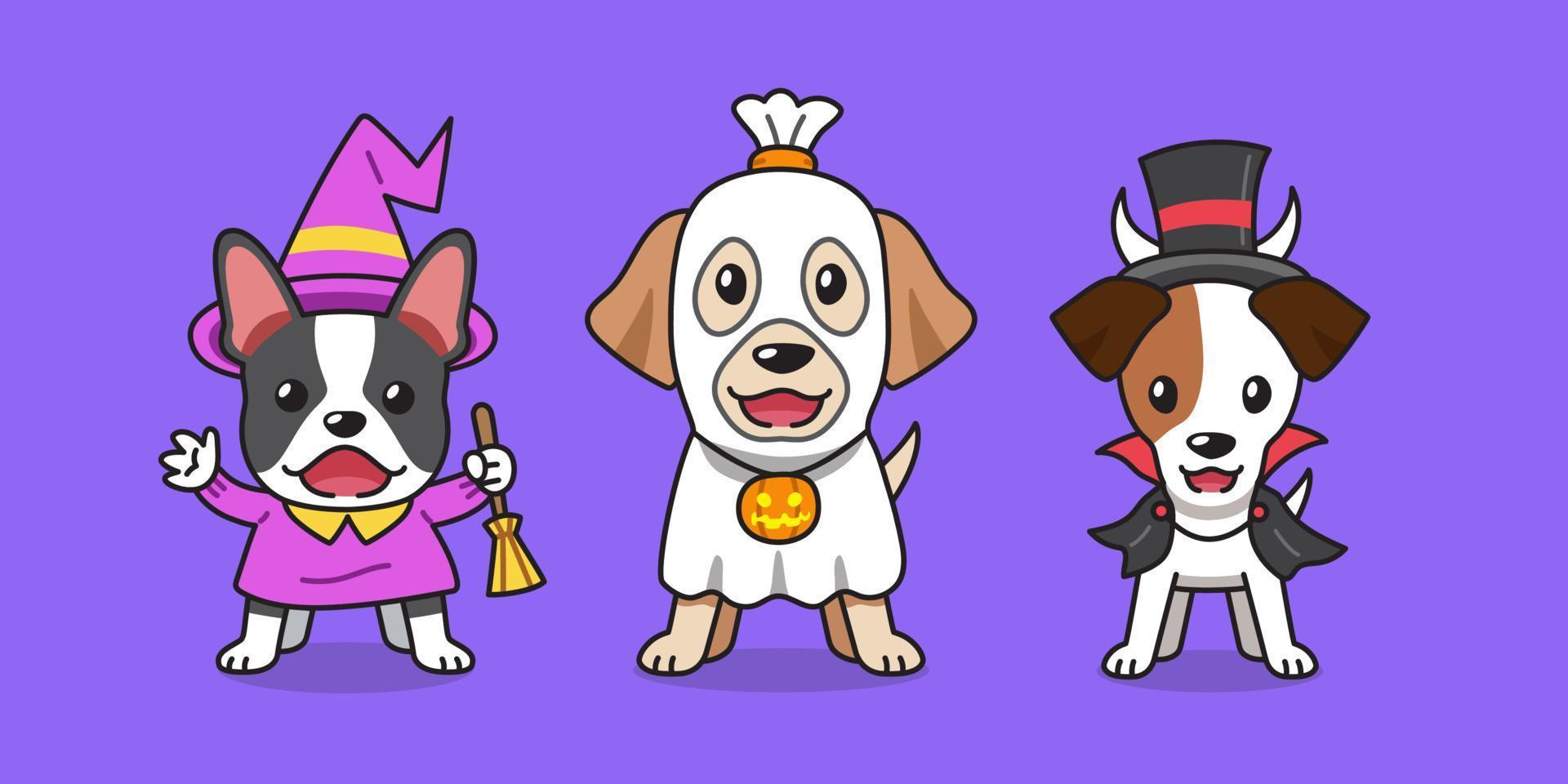 perros de dibujos animados con disfraces de halloween para el diseño. vector