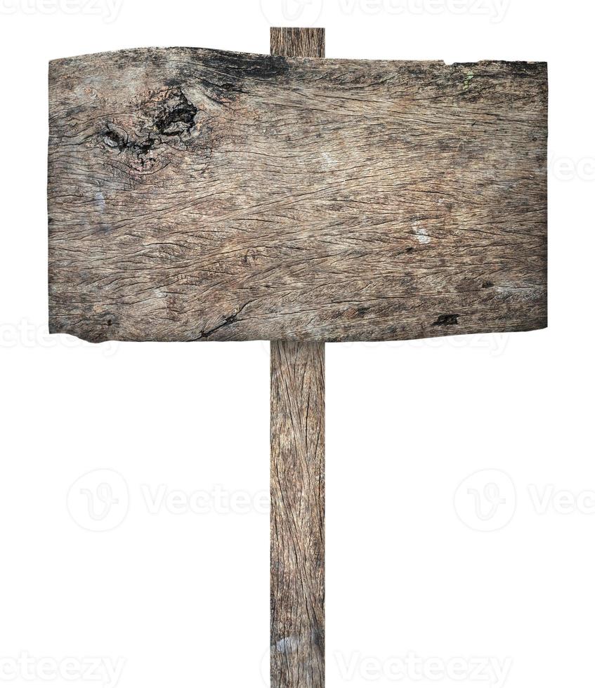 Old wooden sign isolated on white background photo