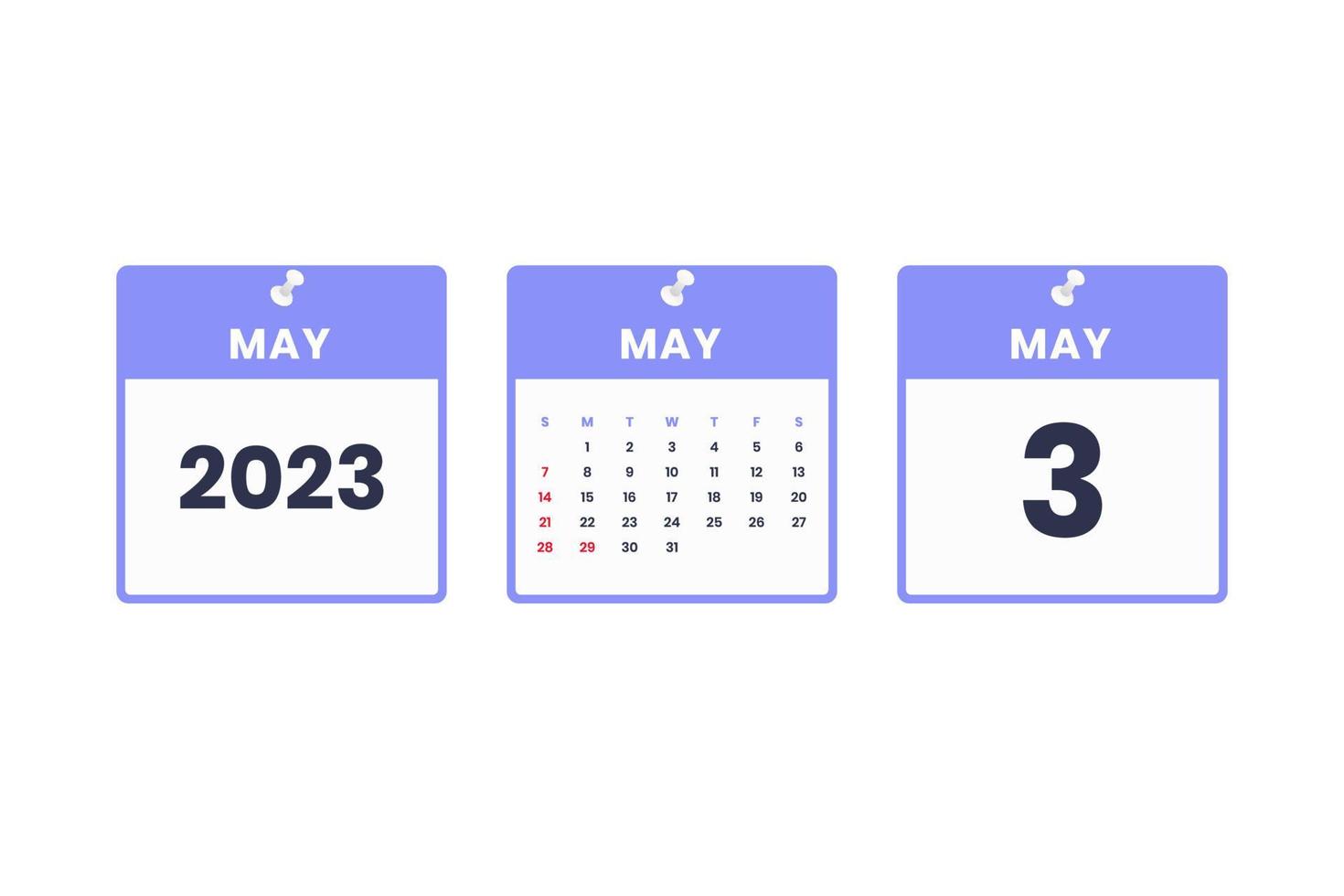 May calendar design. May 3 2023 calendar icon for schedule, appointment, important date concept vector