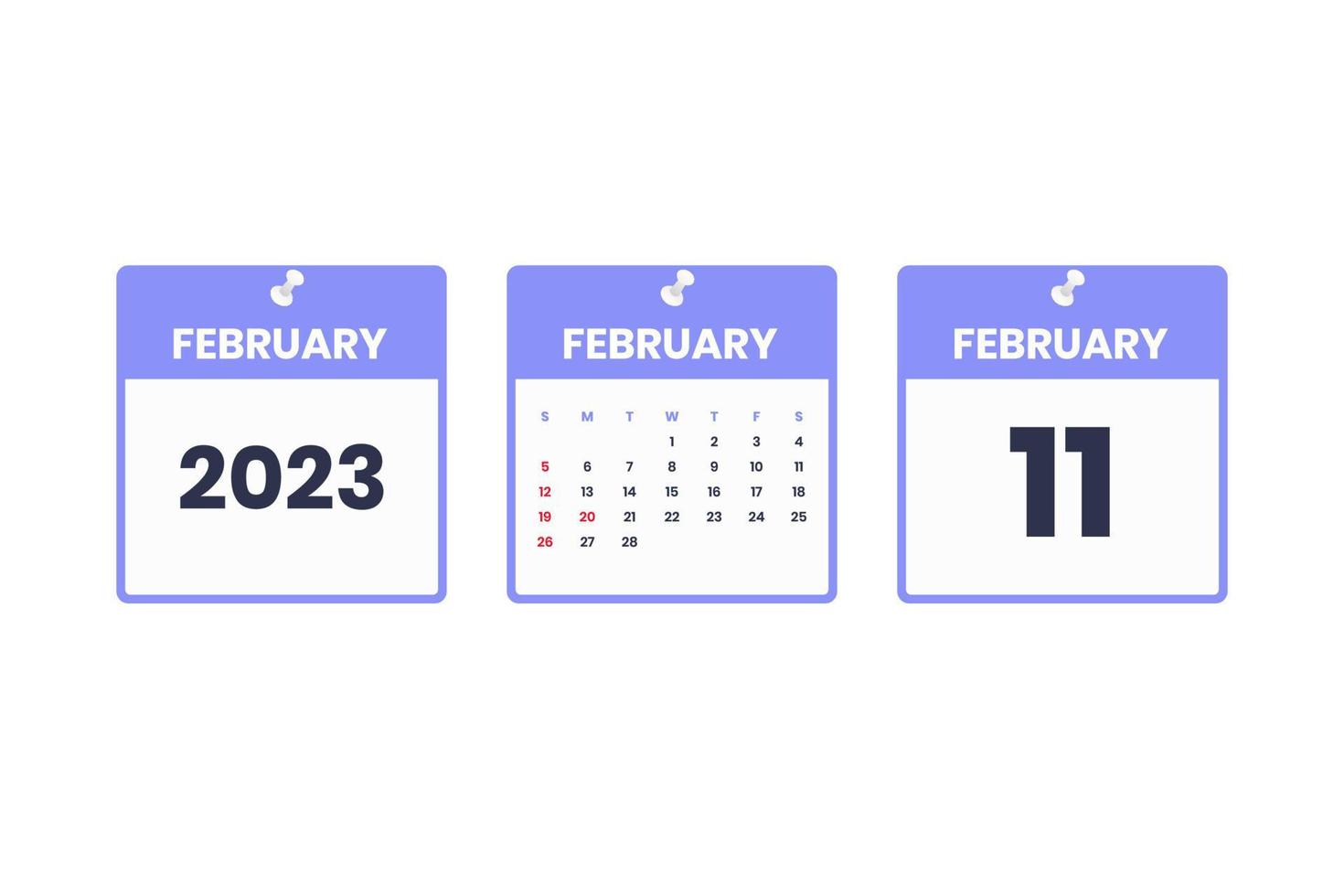 February calendar design. February 11 2023 calendar icon for schedule, appointment, important date concept vector