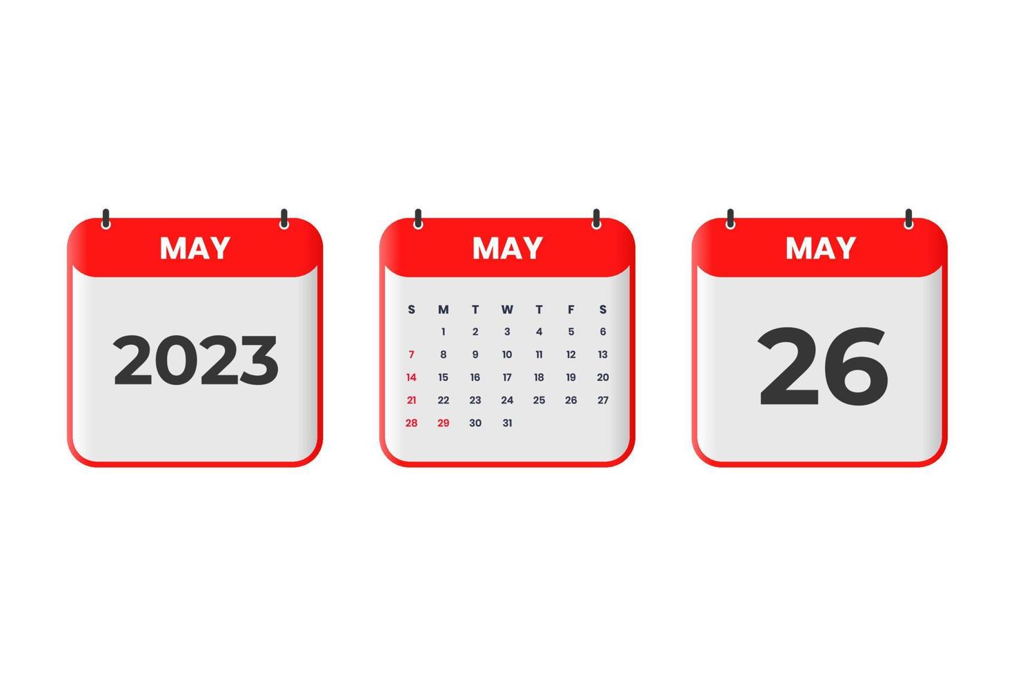 diseño de calendario de mayo de 2023. 26 de mayo de 2023 icono de calendario para horario, cita, concepto de fecha importante vector