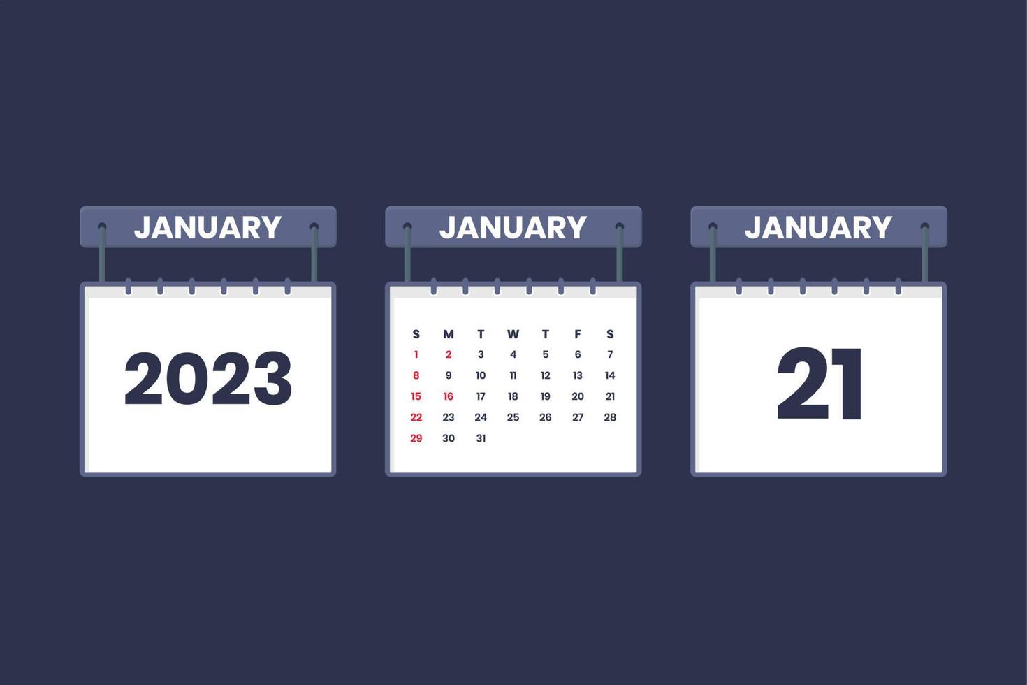 21 de enero de 2023 icono de calendario para horario, cita, concepto de fecha importante vector