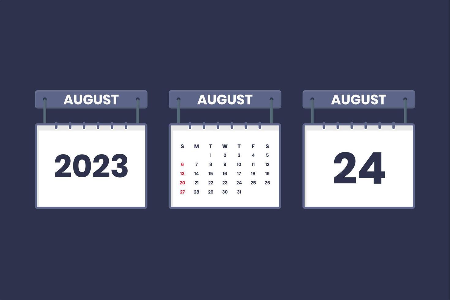 24 August 2023 calendar icon for schedule, appointment, important date concept vector