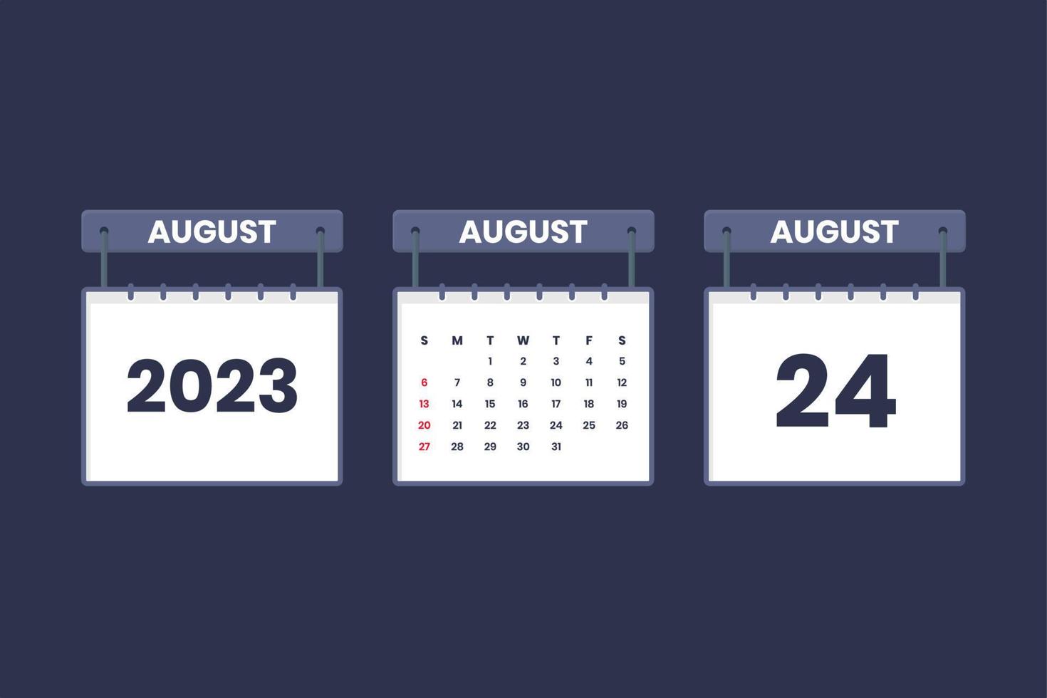 24 de agosto de 2023 icono de calendario para horario, cita, concepto de fecha importante vector