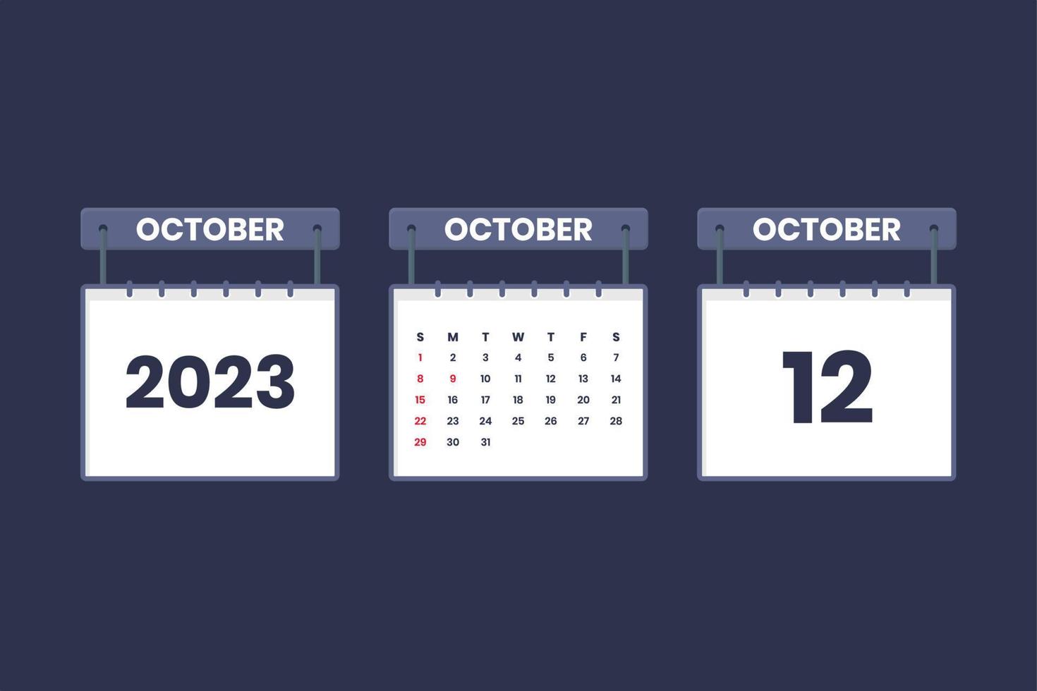 12 de octubre de 2023 icono de calendario para horario, cita, concepto de fecha importante vector