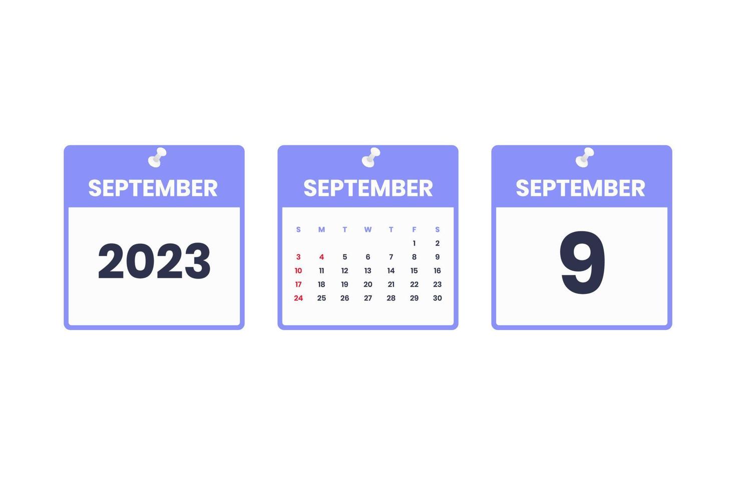 September calendar design. September 9 2023 calendar icon for schedule, appointment, important date concept vector