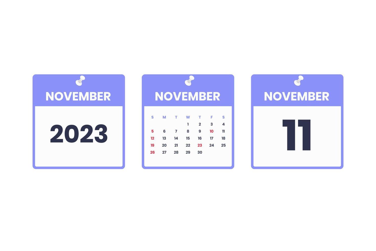 November calendar design. November 11 2023 calendar icon for schedule