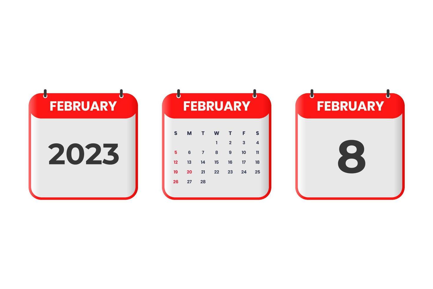 February 2023 calendar design. 8th February 2023 calendar icon for schedule, appointment, important date concept vector