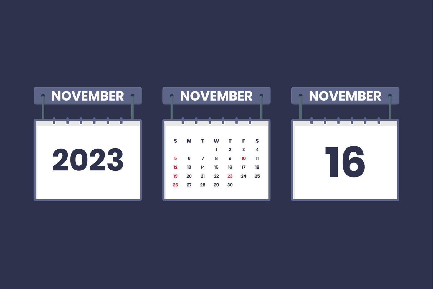 16 de noviembre de 2023 icono de calendario para horario, cita, concepto de fecha importante vector