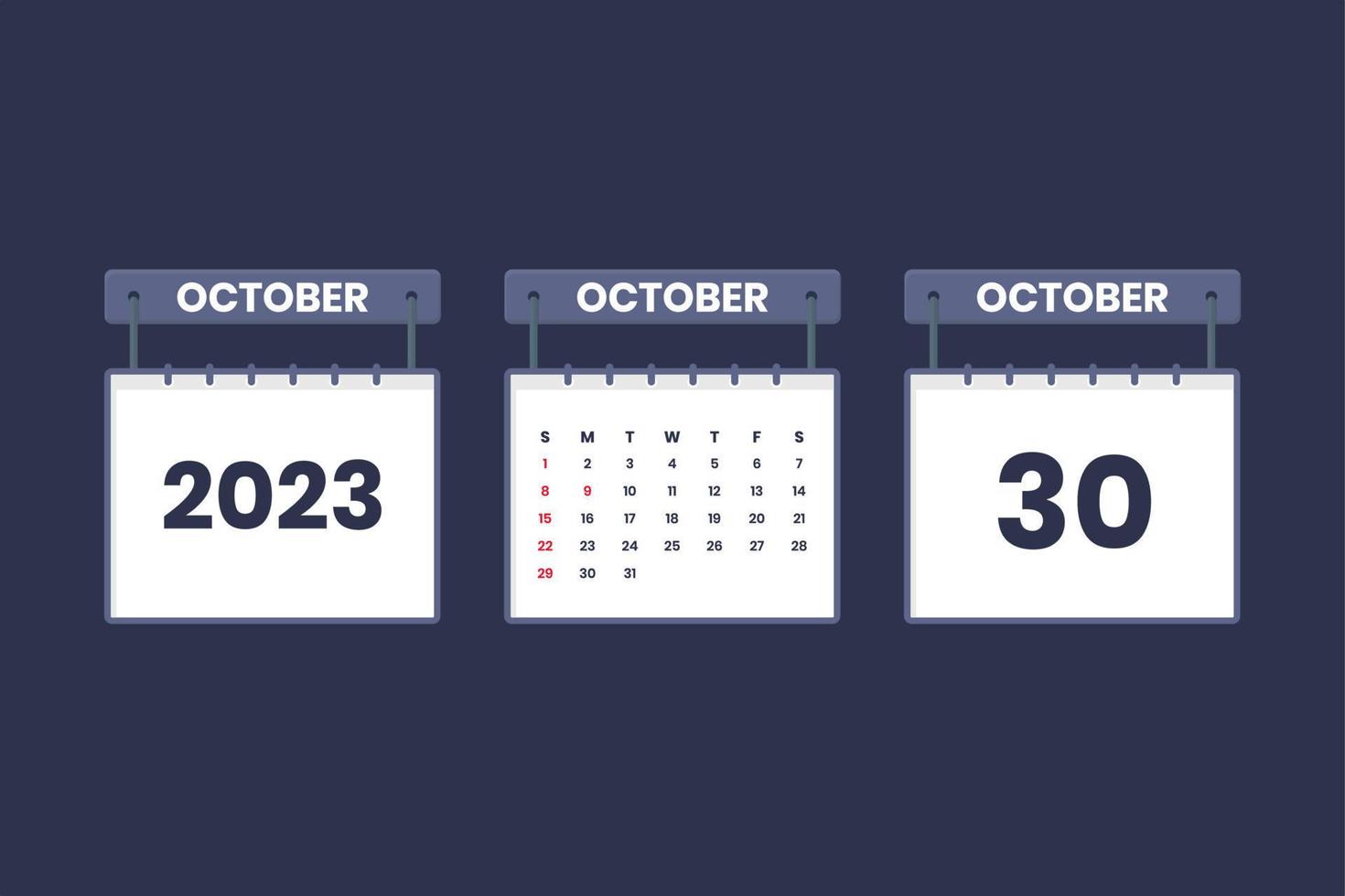 30 October 2023 calendar icon for schedule, appointment, important date concept vector