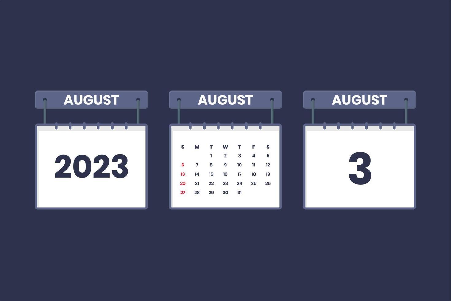 3 August 2023 calendar icon for schedule, appointment, important date concept vector