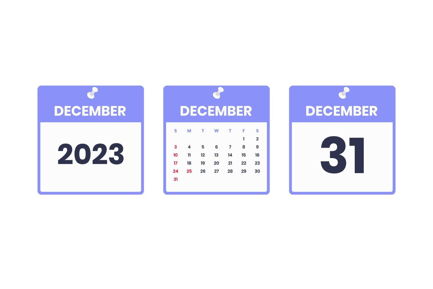 December calendar design. December 31 2023 calendar icon for schedule, appointment, important date concept vector