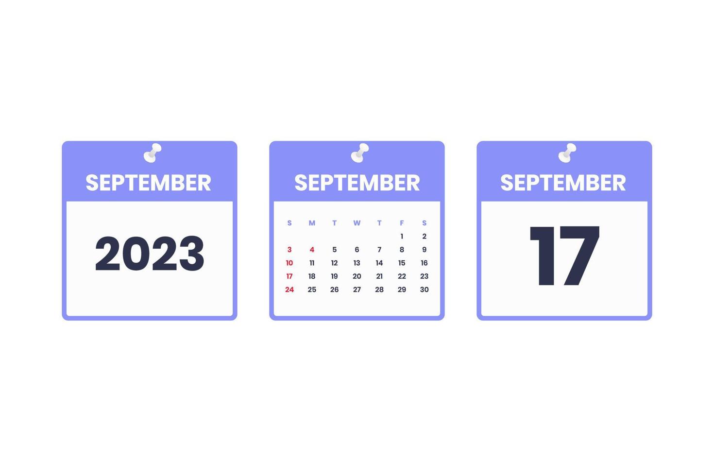 September calendar design. September 17 2023 calendar icon for schedule, appointment, important date concept vector