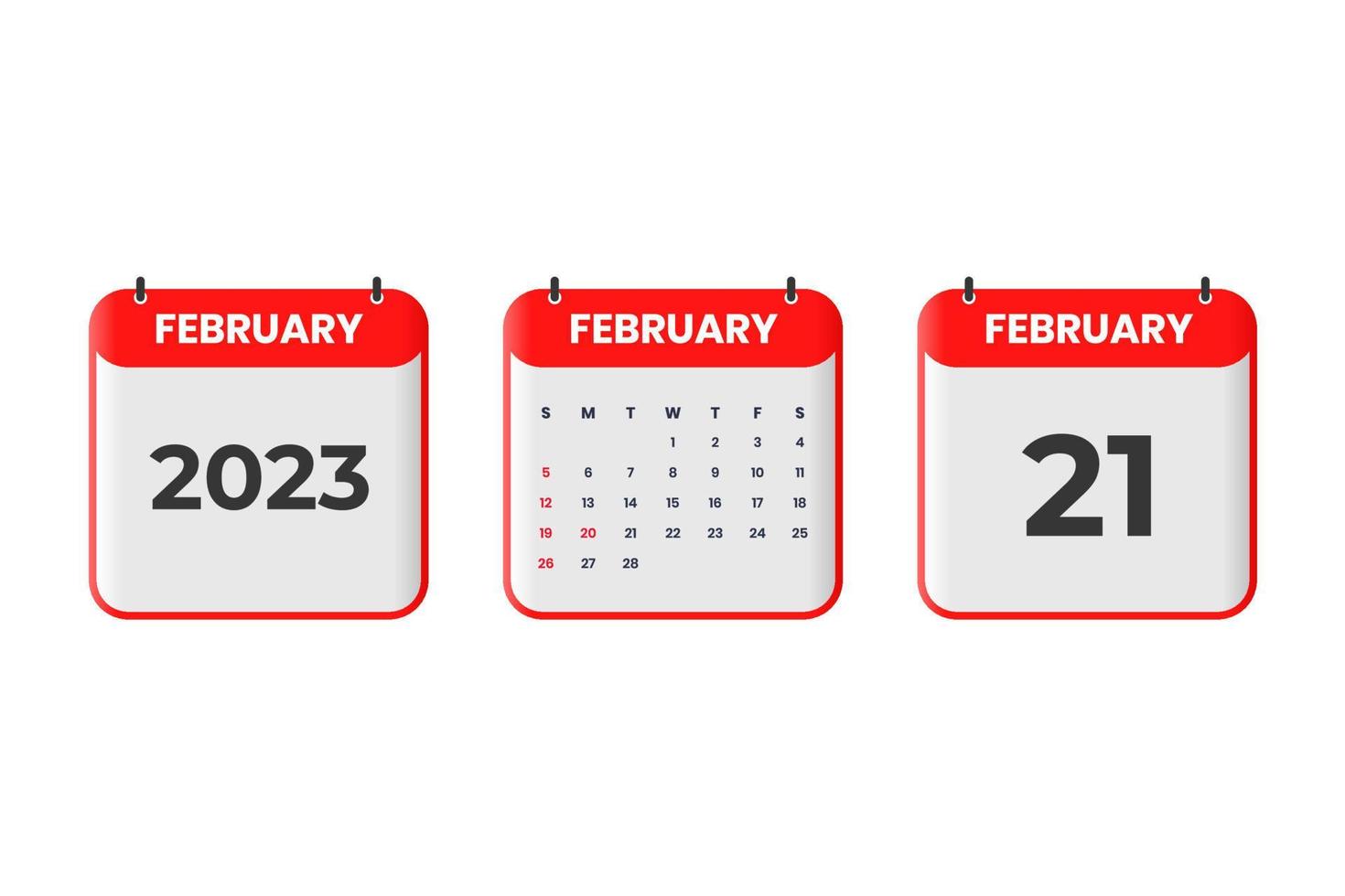 February 2023 calendar design. 21st February 2023 calendar icon for schedule, appointment, important date concept vector