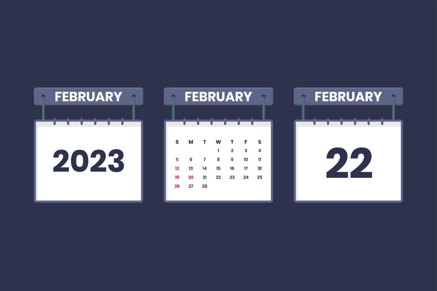 22 de febrero de 2023 icono de calendario para horario, cita, concepto de fecha importante vector