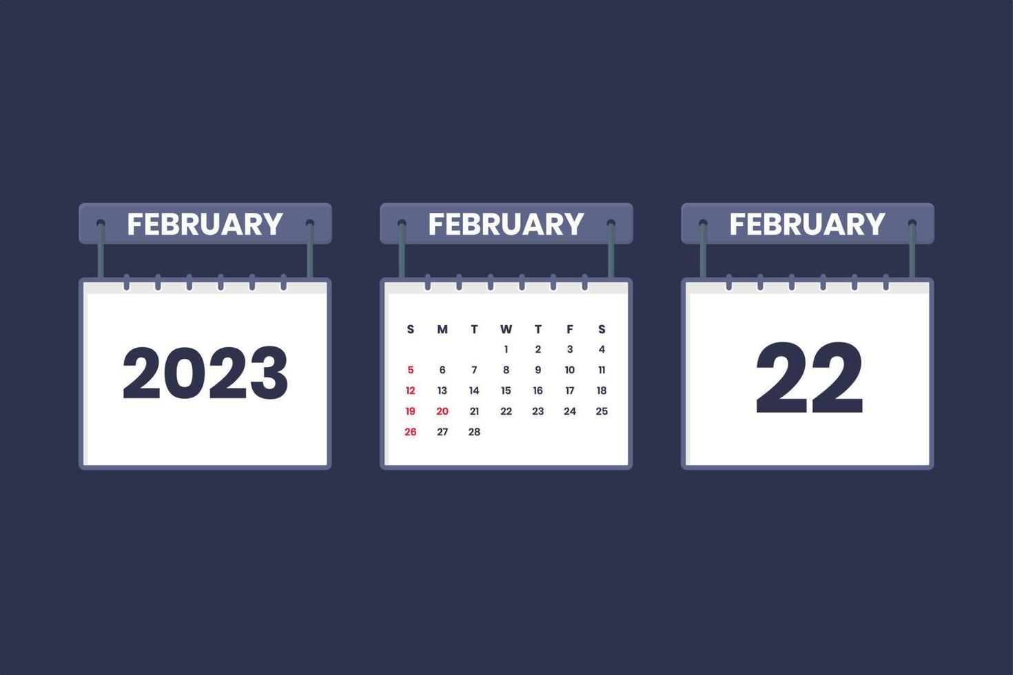 22 February 2023 calendar icon for schedule, appointment, important date concept vector