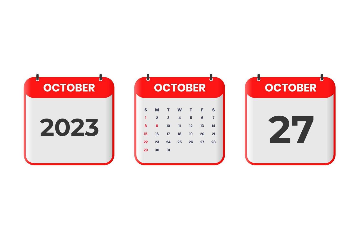 October 2023 calendar design. 27th October 2023 calendar icon for schedule, appointment, important date concept vector