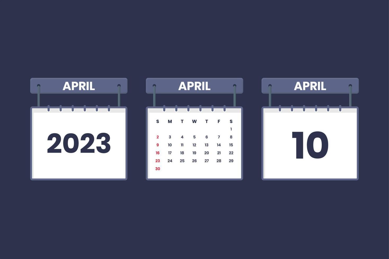 10 April 2023 calendar icon for schedule, appointment, important date concept vector