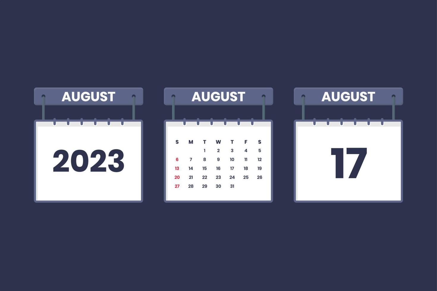 17 August 2023 calendar icon for schedule, appointment, important date concept vector