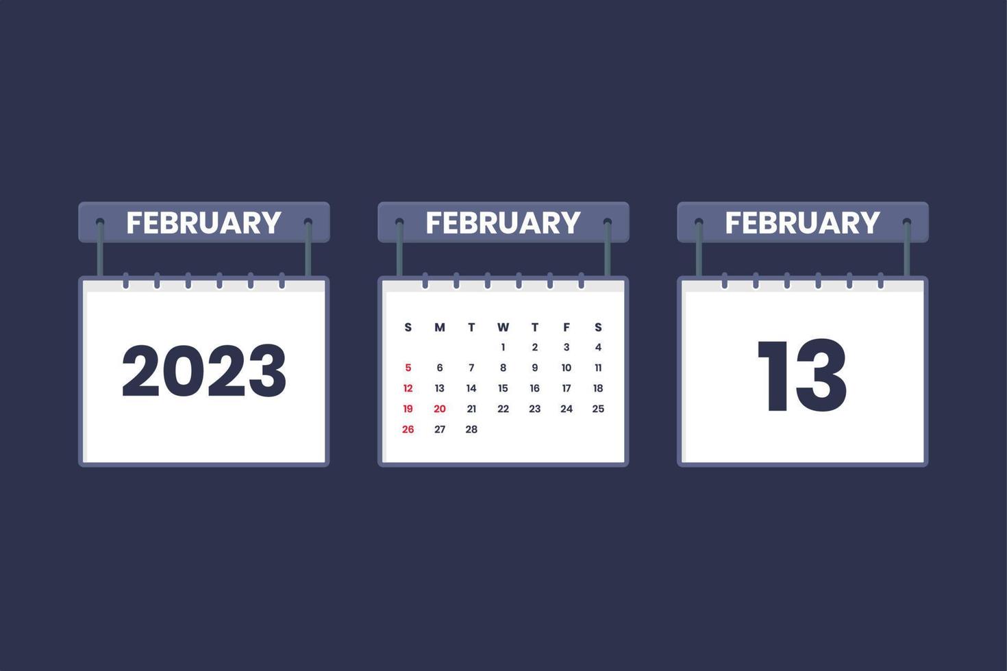 13 February 2023 calendar icon for schedule, appointment, important date concept vector